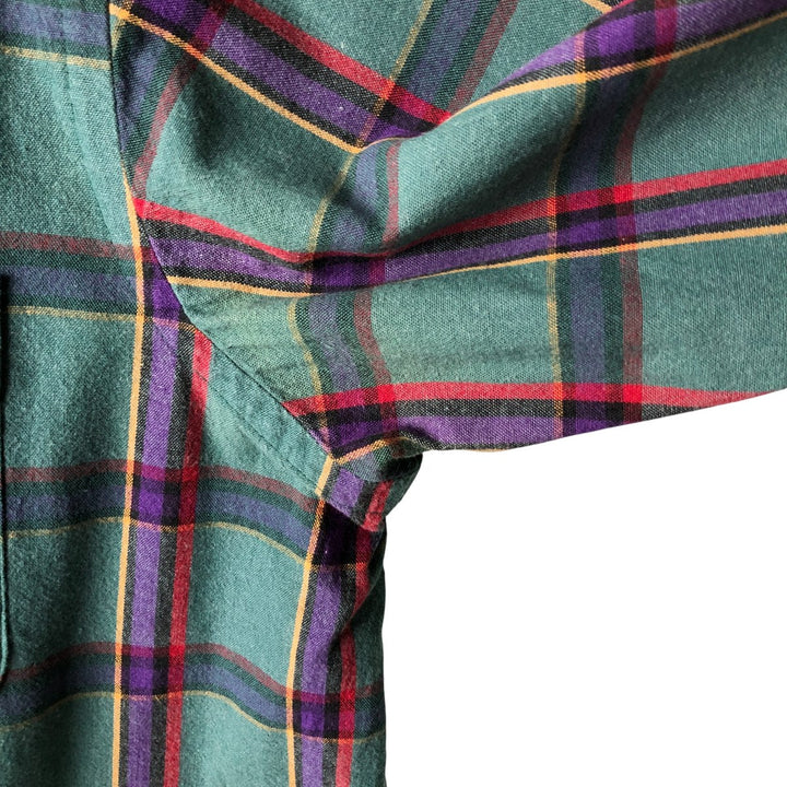 Vintage LLBean long-sleeved button-down check shirt from the 1980'S to 1990s, made in the USA, men's size XL cotton green type Vintage Second Hand