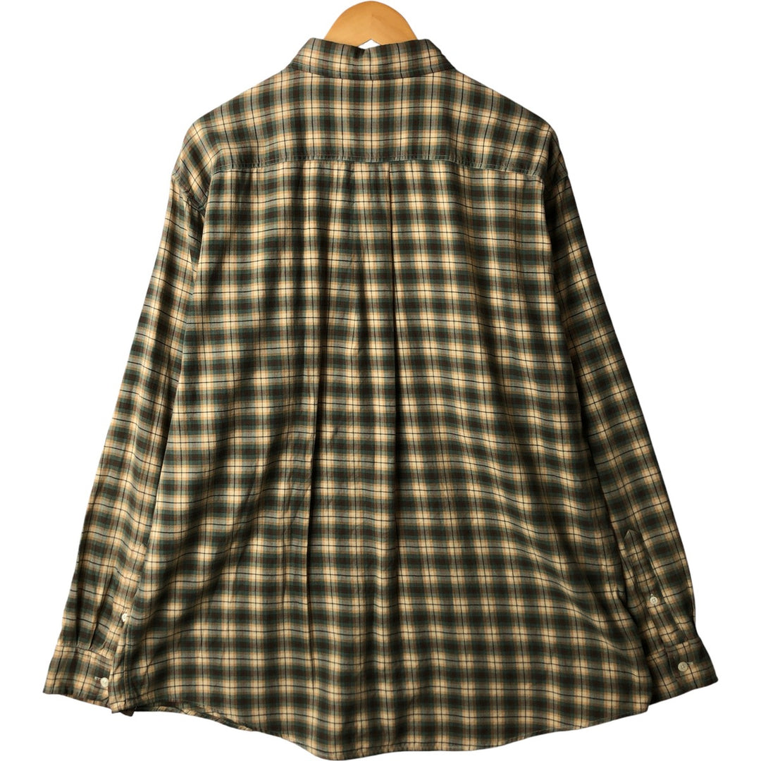 90'S J.Crew long-sleeved button-down check shirt, men's size XL, vintage cotton beige type brown Vintage Second Hand