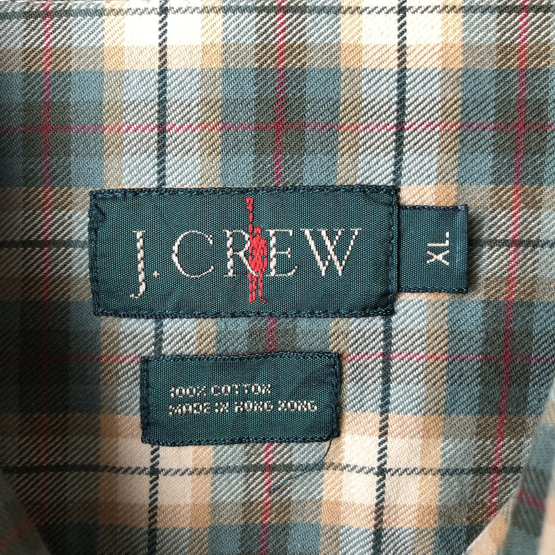 90'S J.Crew long-sleeved button-down check shirt, men's size XL, vintage cotton beige type brown Vintage Second Hand