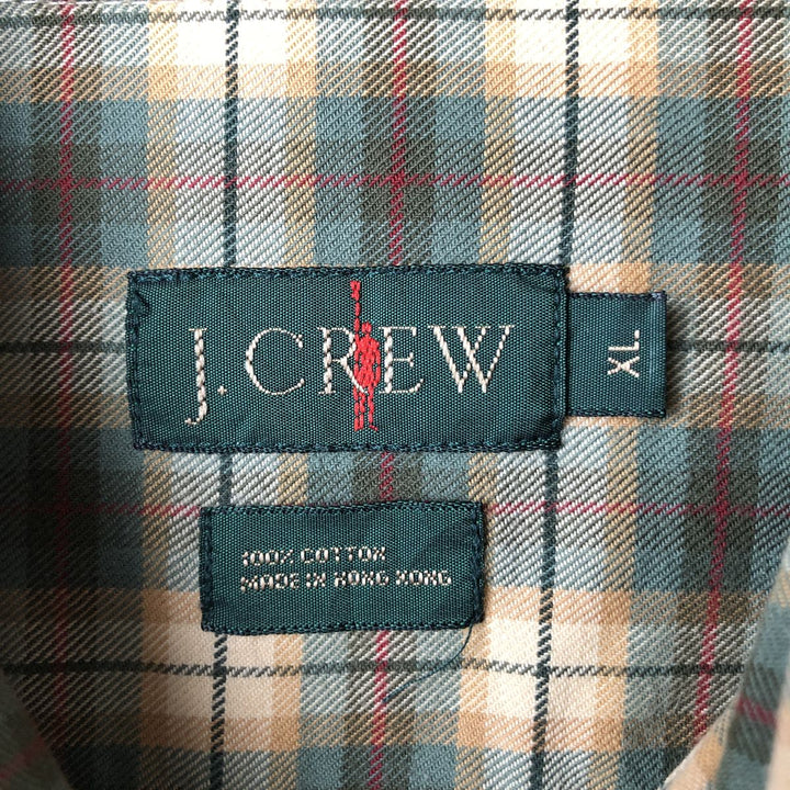 90'S J.Crew long-sleeved button-down check shirt, men's size XL, vintage cotton beige type brown Vintage Second Hand