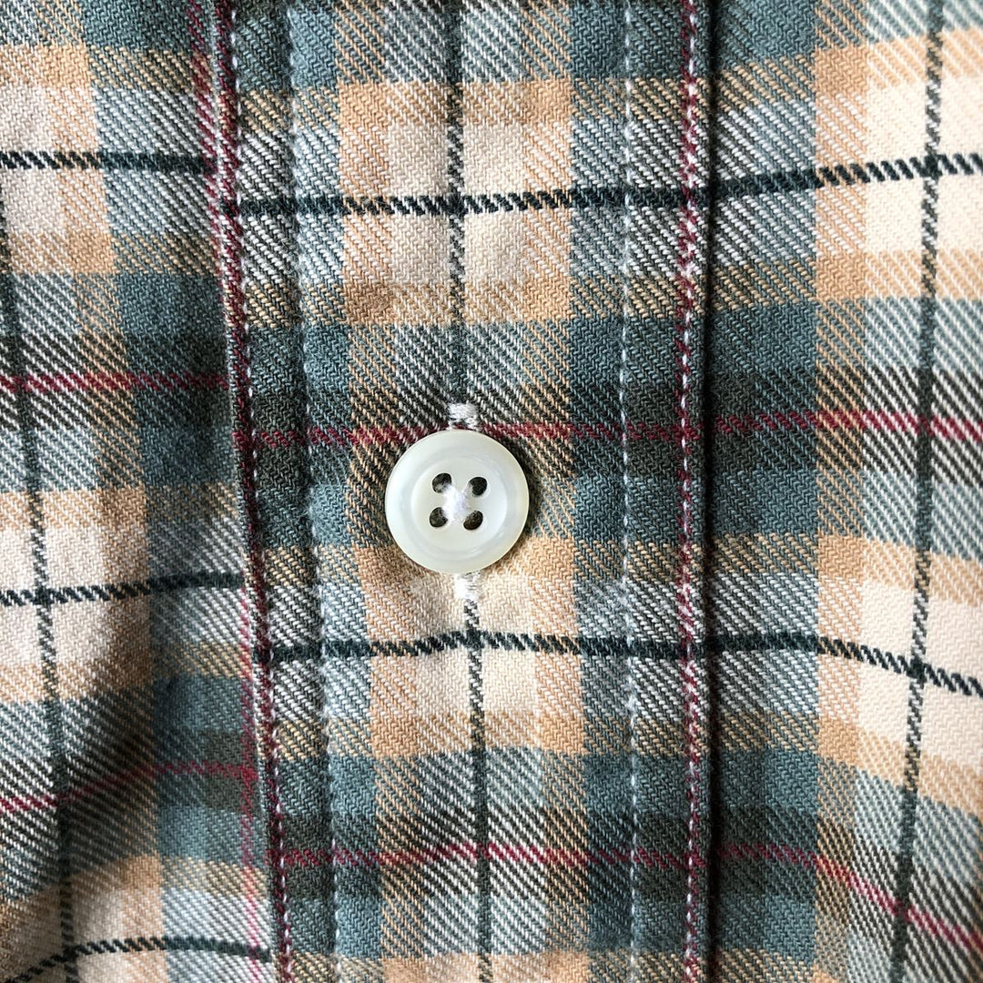 90'S J.Crew long-sleeved button-down check shirt, men's size XL, vintage cotton beige type brown Vintage Second Hand