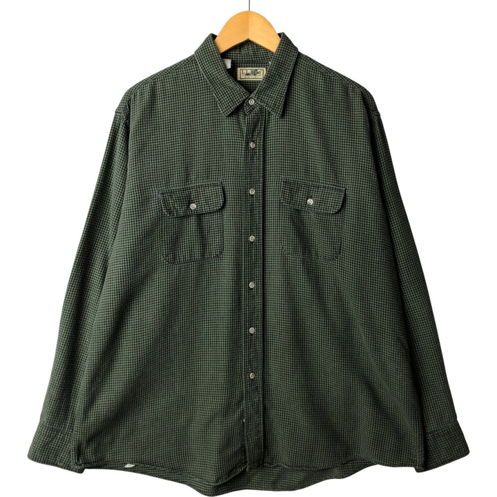 Vintage LLBean 80s-90'S Gingham Check Long Sleeve Cotton Check Shirt, Made in USA, Men's XL cotton Khaki type Vintage Second Hand