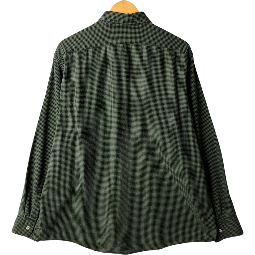 Vintage LLBean 80s-90'S Gingham Check Long Sleeve Cotton Check Shirt, Made in USA, Men's XL cotton Khaki type Vintage Second Hand