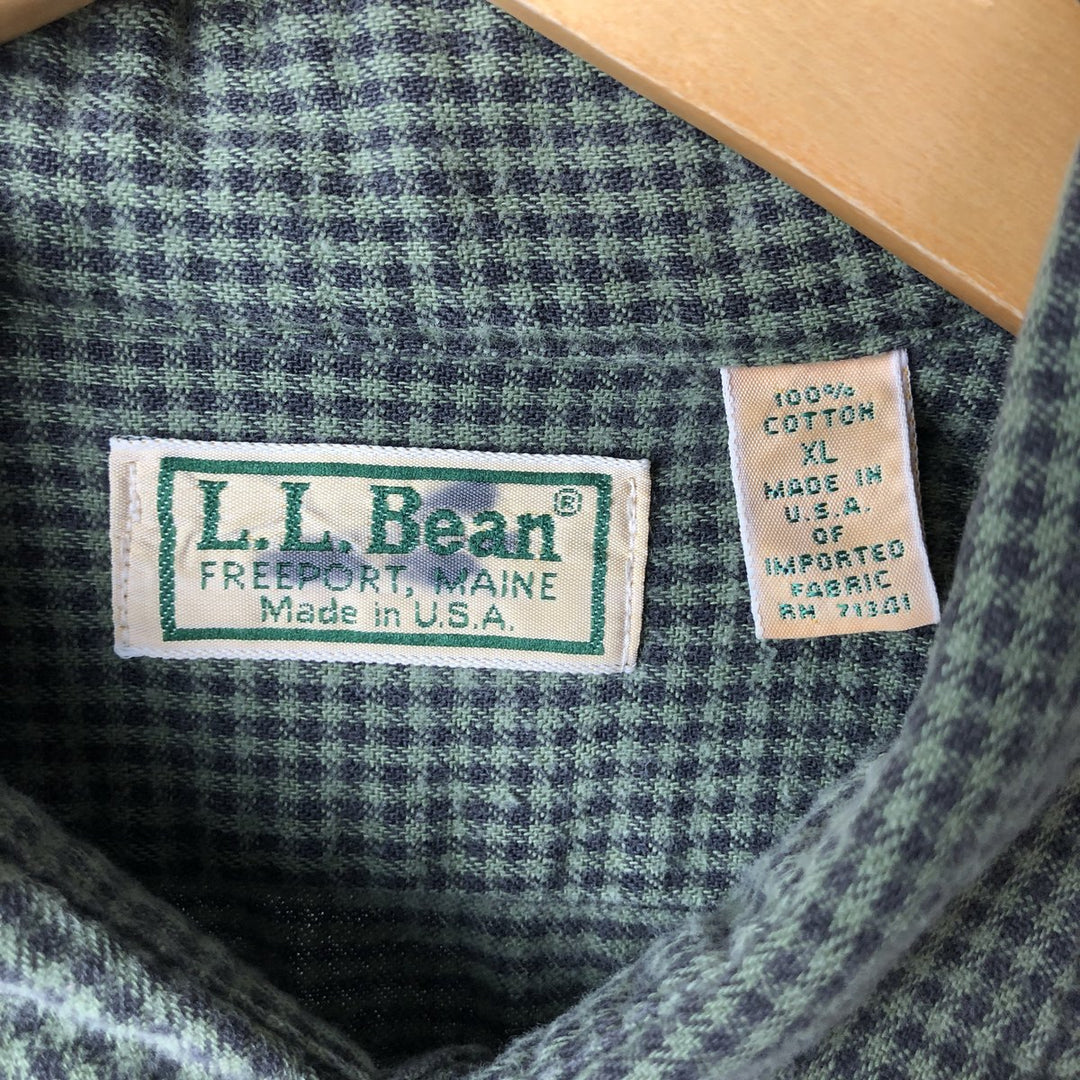 Vintage LLBean 80s-90'S Gingham Check Long Sleeve Cotton Check Shirt, Made in USA, Men's XL cotton Khaki type Vintage Second Hand