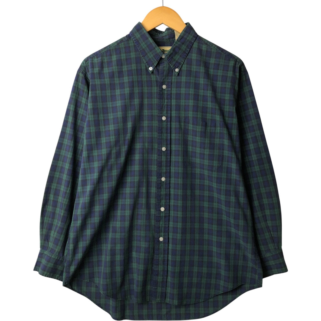 Vintage LLBean long-sleeved button-down check shirt from the 1980'S to 1990s, size L, men's. cotton green type Vintage Second Hand