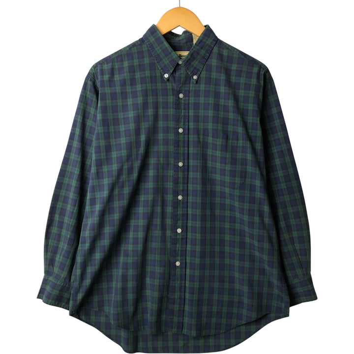 Vintage LLBean long-sleeved button-down check shirt from the 1980'S to 1990s, size L, men's. cotton green type Vintage Second Hand