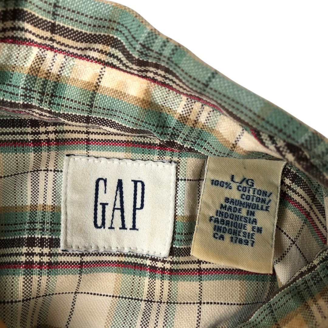 90'S GAP Vintage Long Sleeve Button-Down Check Shirt, Men's Size L cotton Beige type Vintage Second Hand