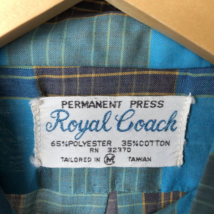 Vintage Royal Coach long-sleeved button-down check shirt, size M, from the 1970s polyester Blue type light blue Vintage Second Hand