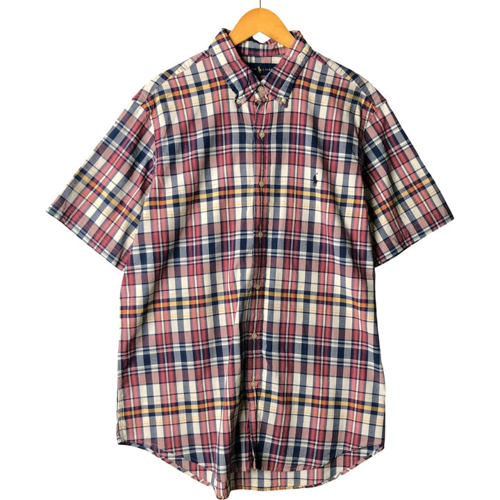 Ralph Lauren Madras Check Short Sleeve Button Down Check Shirt Men's XL cotton navy blue type Vintage Second Hand