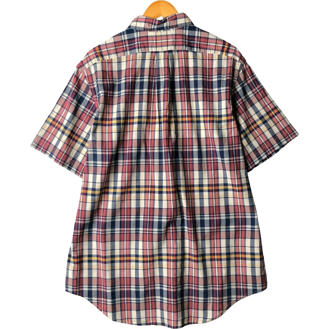 Ralph Lauren Madras Check Short Sleeve Button Down Check Shirt Men's XL cotton navy blue type Vintage Second Hand