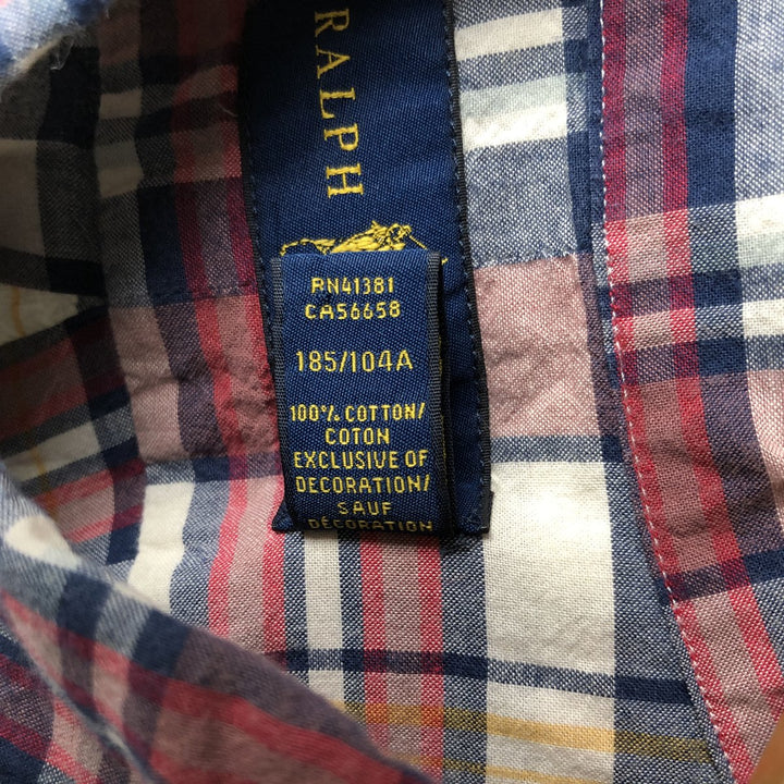 Ralph Lauren Madras Check Short Sleeve Button Down Check Shirt Men's XL cotton navy blue type Vintage Second Hand