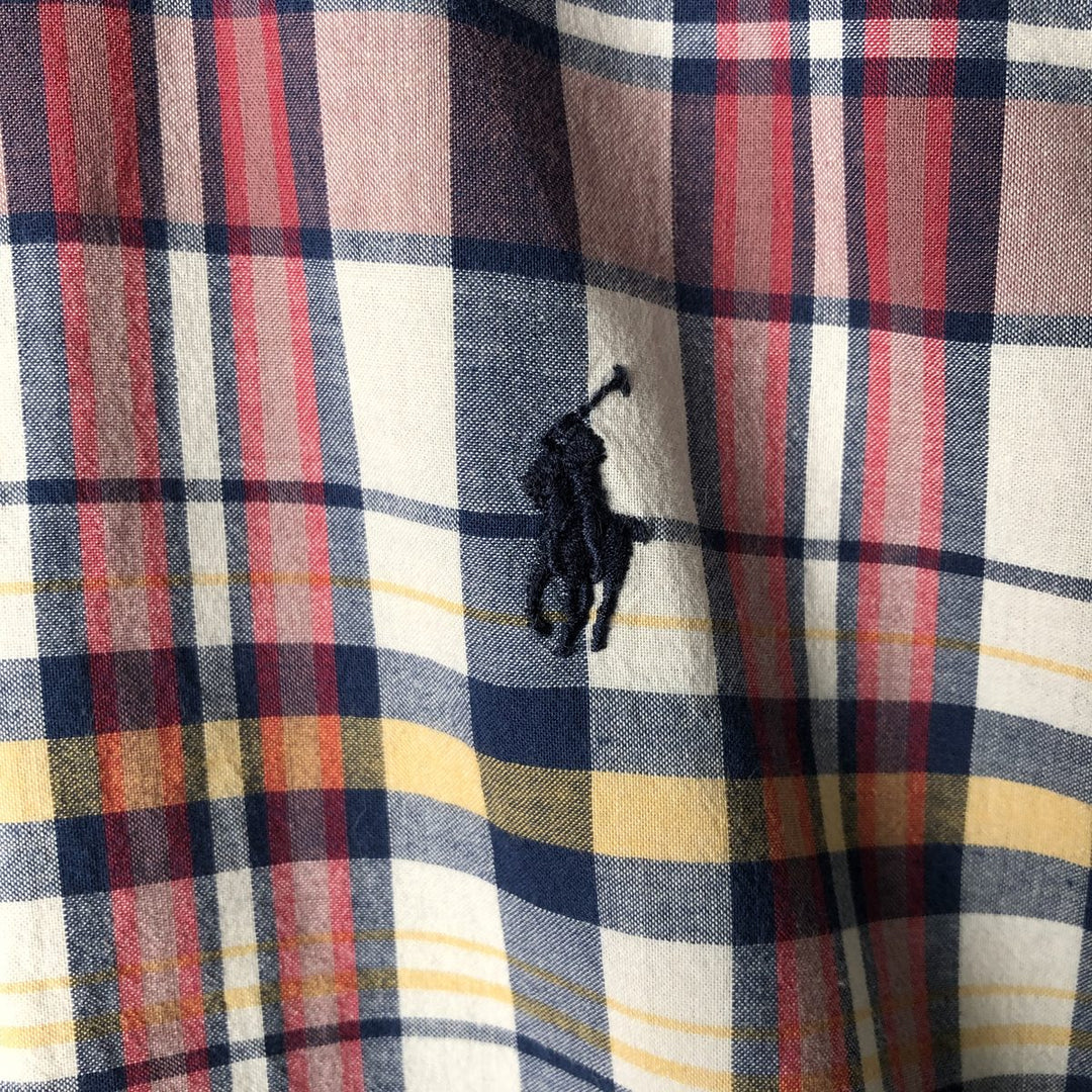 Ralph Lauren Madras Check Short Sleeve Button Down Check Shirt Men's XL cotton navy blue type Vintage Second Hand