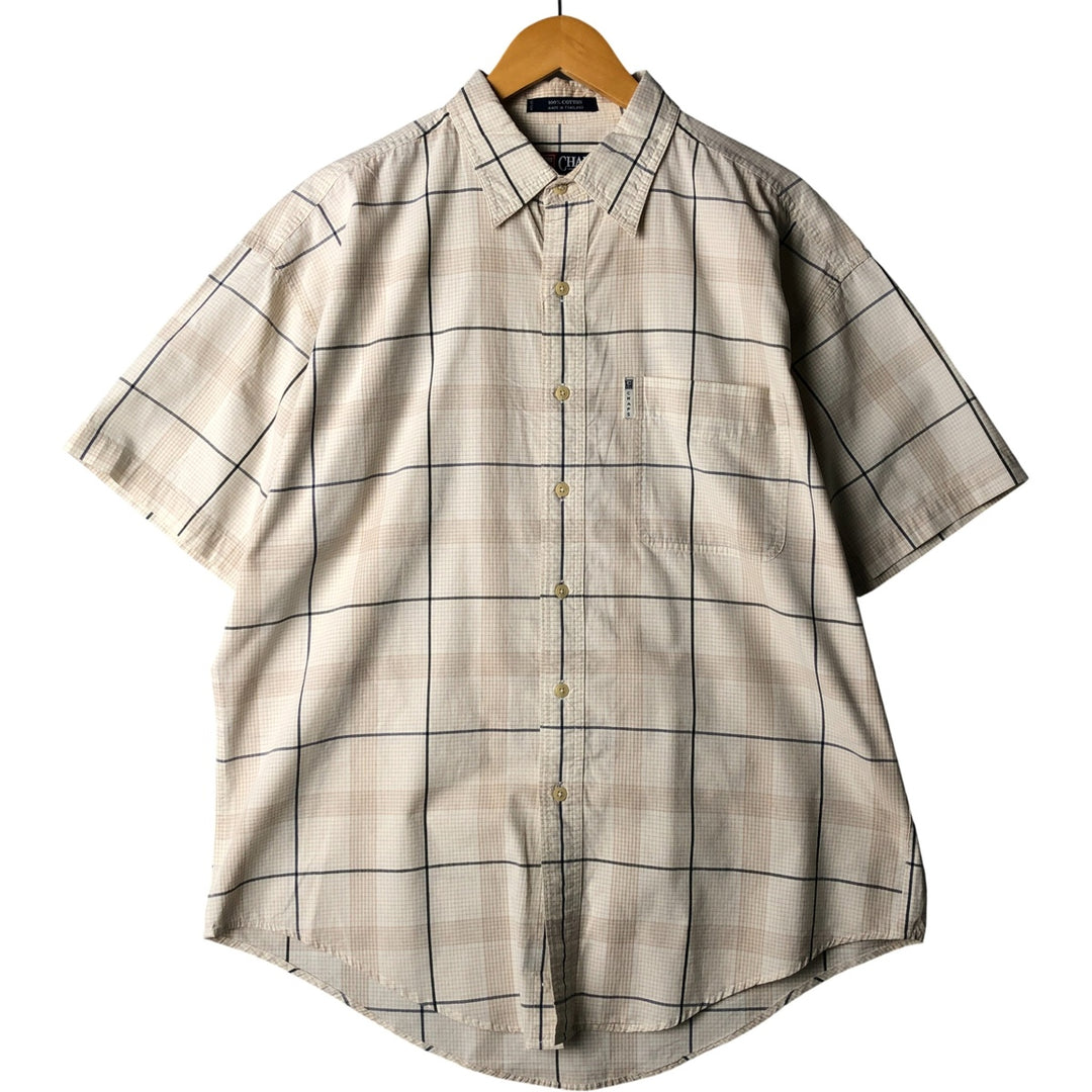 Ralph Lauren CHAPS Men's Short Sleeve Check Shirt, Size L cotton Beige type Vintage Second Hand