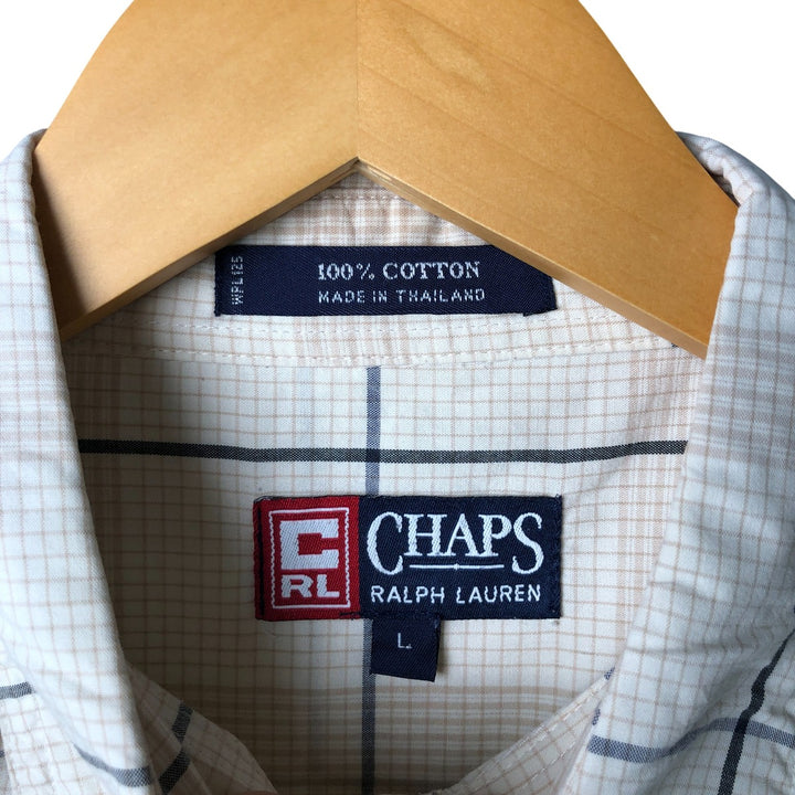 Ralph Lauren CHAPS Men's Short Sleeve Check Shirt, Size L cotton Beige type Vintage Second Hand