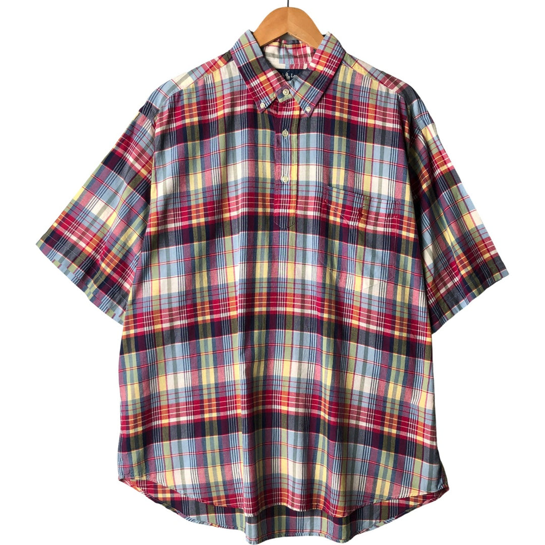 Ralph Lauren PURCELL Madras Check Short Sleeve Button-Down Check Shirt, Men's XL cotton pink type Vintage Second Hand