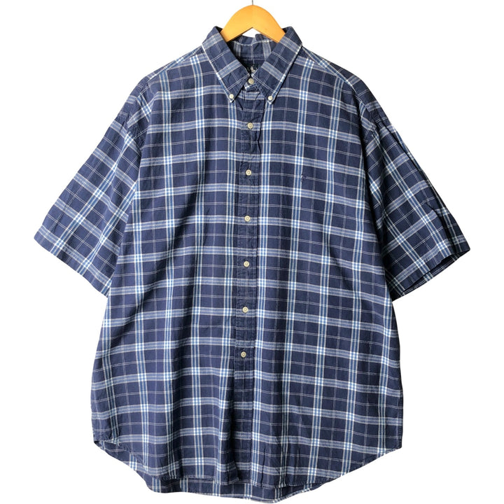 Ralph Lauren BLAIRE short sleeve button down check shirt men's XL size cotton navy blue type Vintage Second Hand