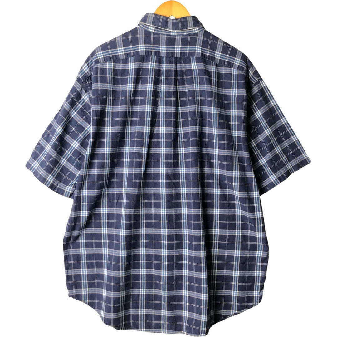 Ralph Lauren BLAIRE short sleeve button down check shirt men's XL size cotton navy blue type Vintage Second Hand