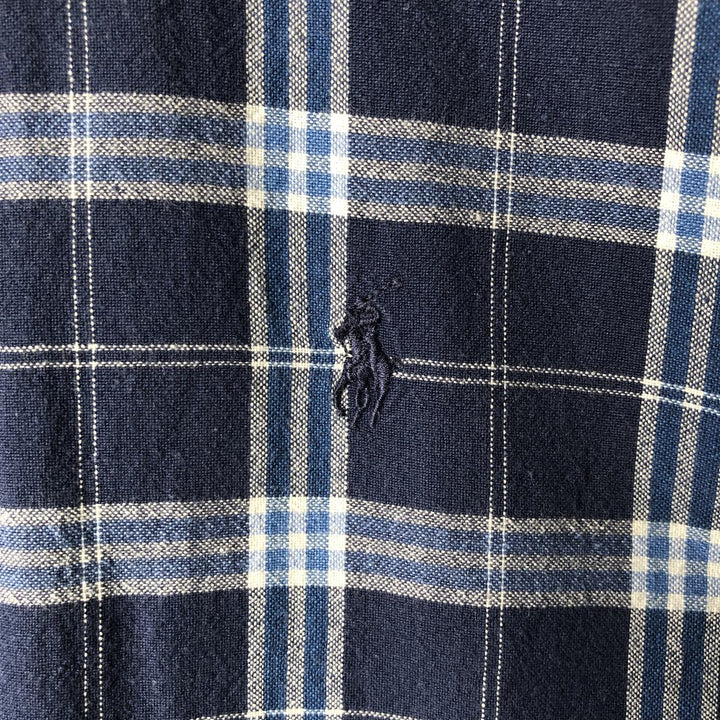Ralph Lauren BLAIRE short sleeve button down check shirt men's XL size cotton navy blue type Vintage Second Hand