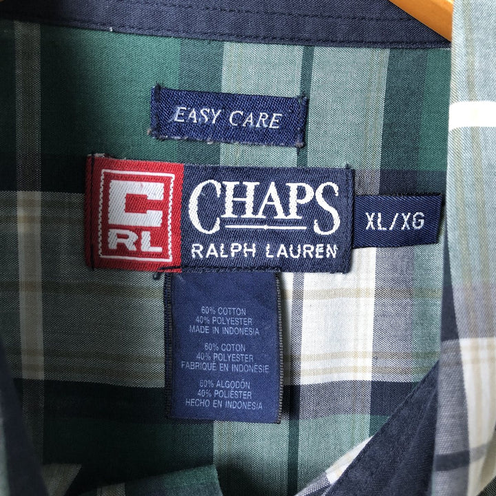 Ralph Lauren CHAPS short sleeve button down check shirt men's XL size cotton green type Vintage Second Hand