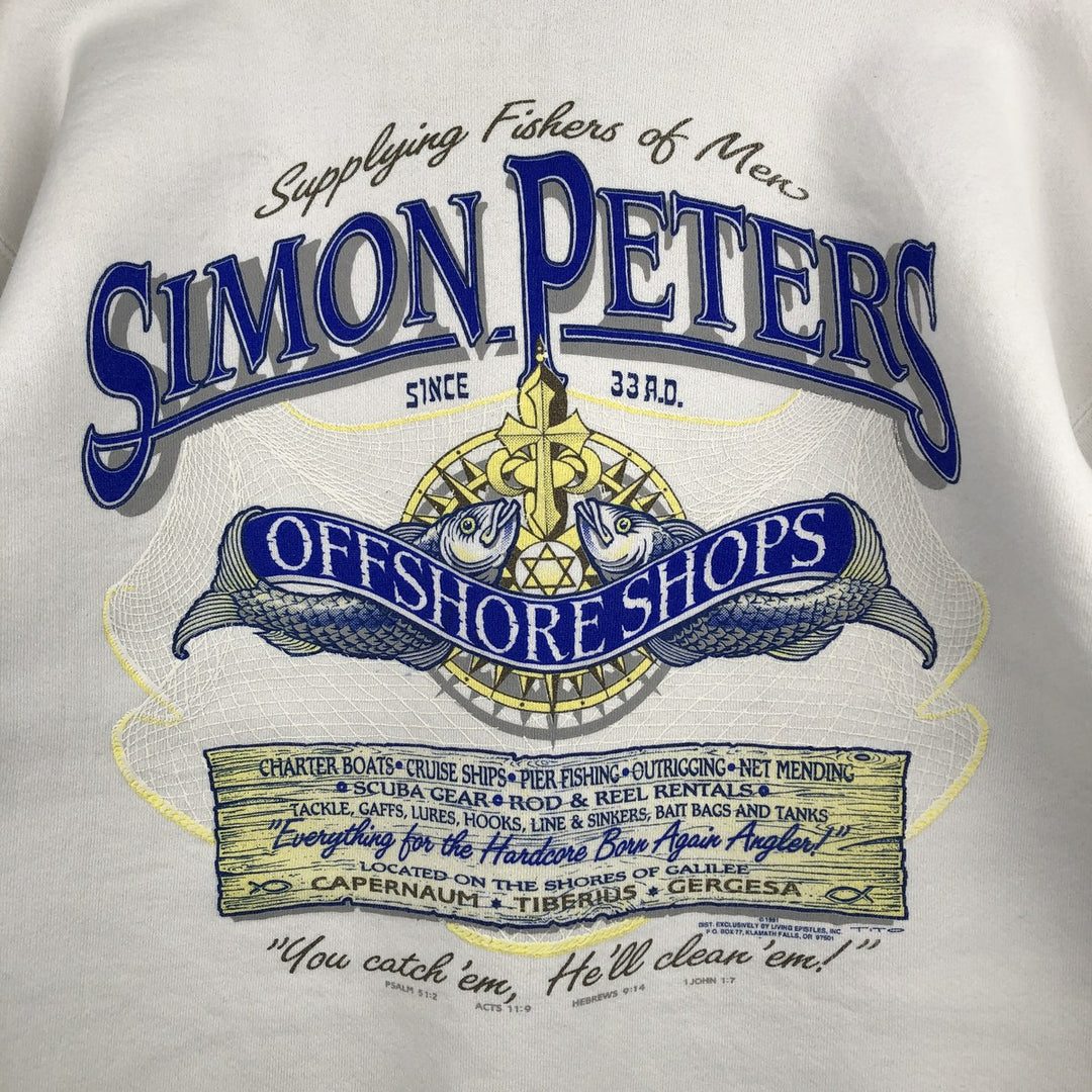 90'S ONEITA Vintage Printed Sweatshirt, Made in USA, Men's Size XL cotton white type Vintage Second Hand