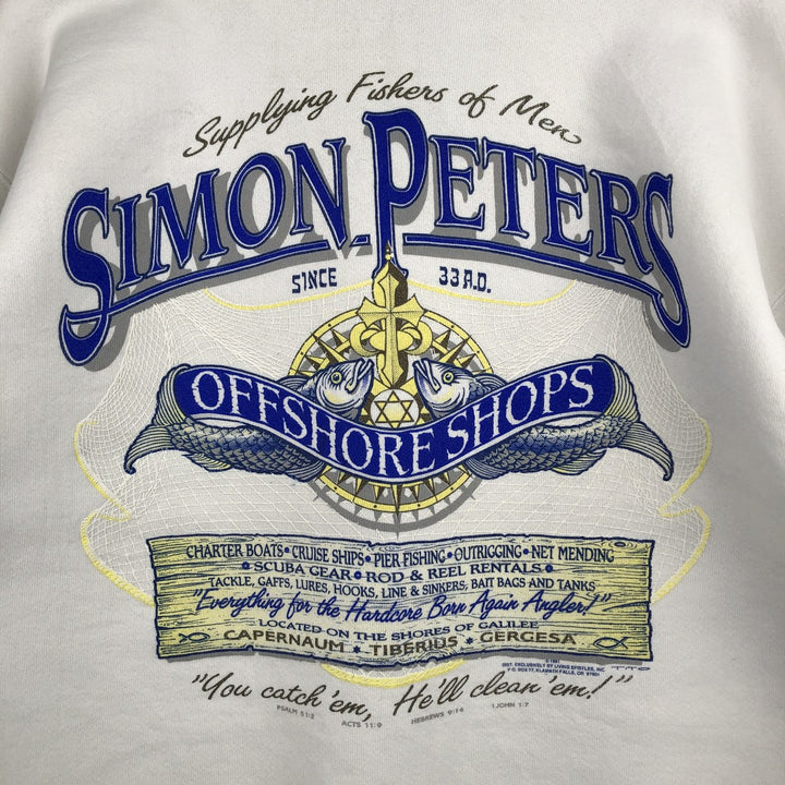 90'S ONEITA Vintage Printed Sweatshirt, Made in USA, Men's Size XL cotton white type Vintage Second Hand