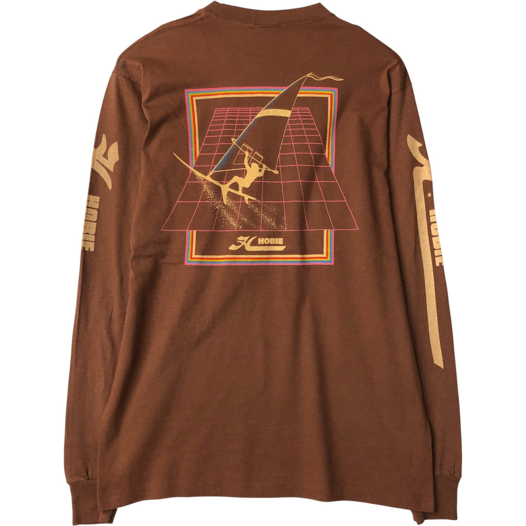 Vintage 1980'S Hobie Long Sleeve T-Shirt, Made in USA, Men's XL cotton brown type Vintage Second Hand