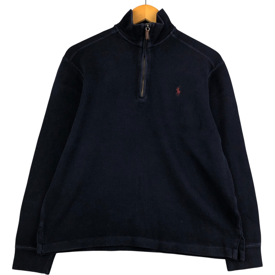 Ralph Lauren POLO by Ralph Lauren Half-Zip Sweatshirt, Men's M cotton navy blue type Vintage Second Hand