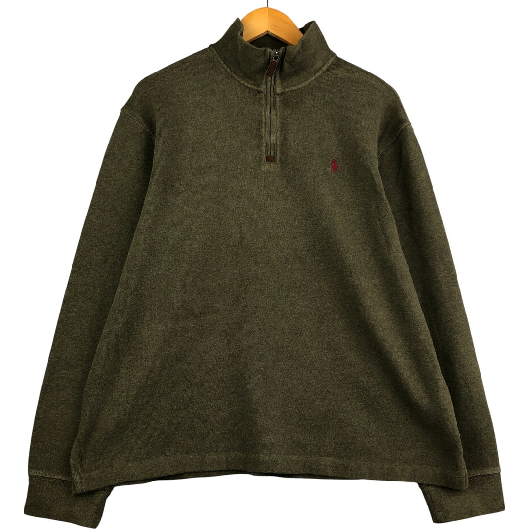 Ralph Lauren POLO by Ralph Lauren Half-Zip Sweatshirt, Men's XL cotton Khaki type Vintage Second Hand