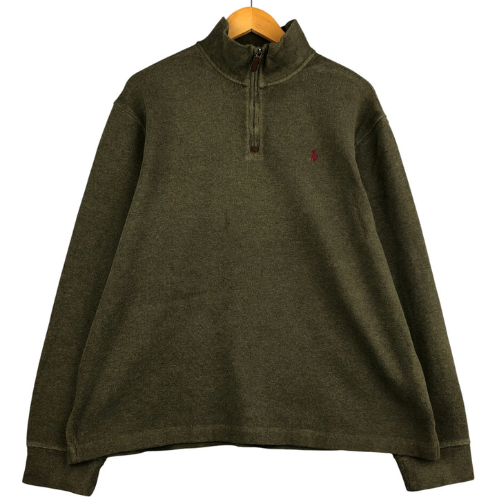 Ralph Lauren POLO by Ralph Lauren Half-Zip Sweatshirt, Men's XL cotton Khaki type Vintage Second Hand