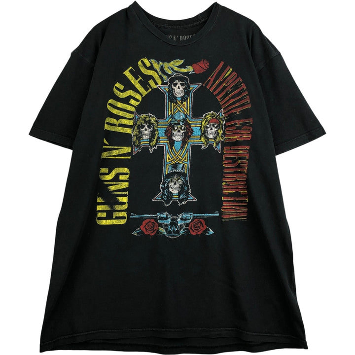 GUNS N' ROSES Skull Pattern Band T-shirt, Band Tee, Men's XXL cotton black type Vintage Second Hand