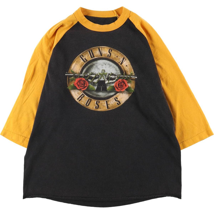 GUNS N' ROSES 3/4 Sleeve Raglan Band T-Shirt, Men's Size L unclear black type Vintage Second Hand