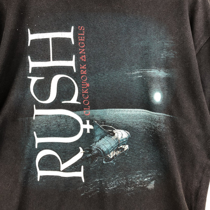 M AND O RUSH Band T-Shirt, Men's Size L cotton black type Vintage Second Hand