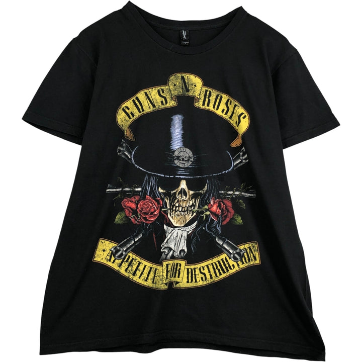 BAYISLAND GUNS N' ROSES Skull Pattern Band T-Shirt, Men's Size L cotton black type Vintage Second Hand