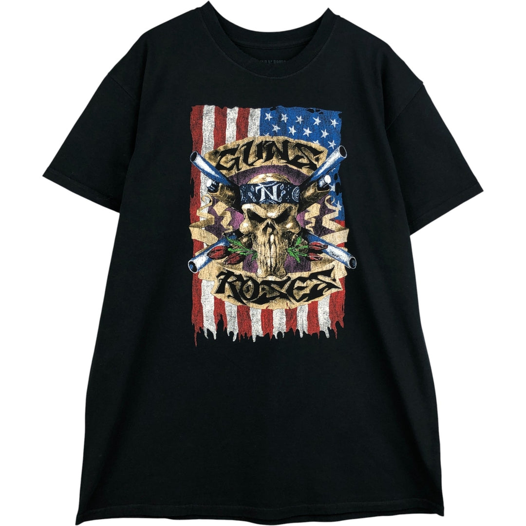 GUNS N' ROSES Skull Pattern Band T-shirt, Band Tee, Men's L size cotton black type Vintage Second Hand