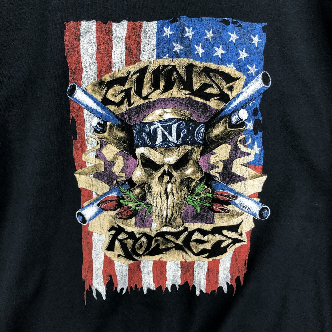 GUNS N' ROSES Skull Pattern Band T-shirt, Band Tee, Men's L size cotton black type Vintage Second Hand