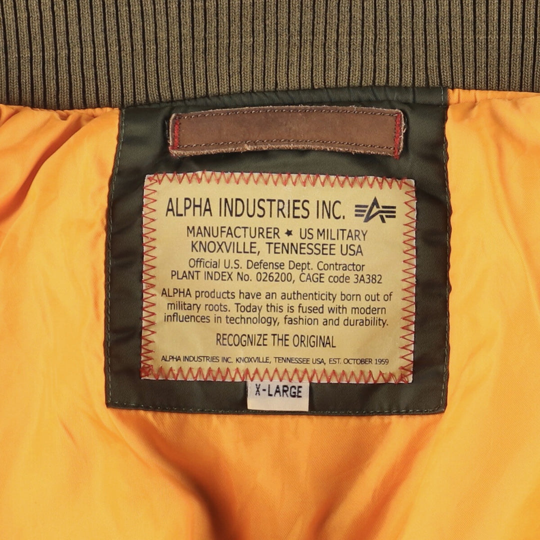 Civilian Alpha MA-1 type padded military flight jacket, men's XL size Nylon Khaki type Vintage Second Hand