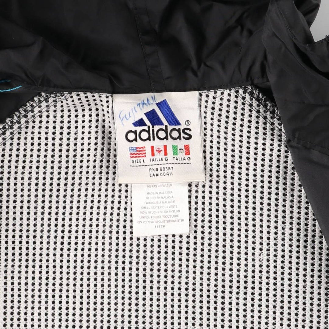 Vintage 90s-00'S Adidas nylon hoodie with back logo, size L, men's Nylon black type Vintage Second Hand
