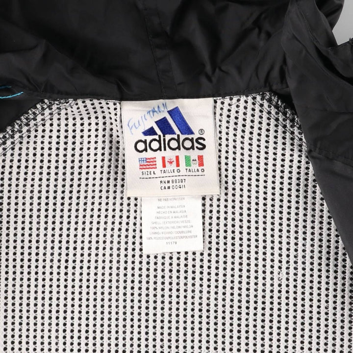 Vintage 90s-00'S Adidas nylon hoodie with back logo, size L, men's Nylon black type Vintage Second Hand