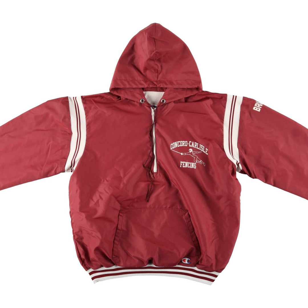 Vintage 90'S Champion College Triple Print Anorak Parka, Made in USA, Men's XL Nylon burgundy type Vintage Second Hand