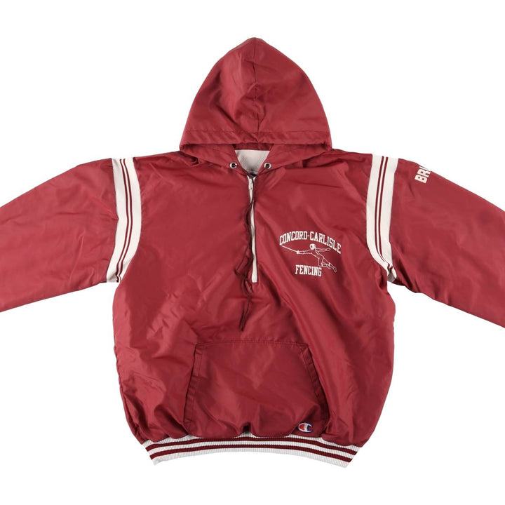 Vintage 90'S Champion College Triple Print Anorak Parka, Made in USA, Men's XL Nylon burgundy type Vintage Second Hand
