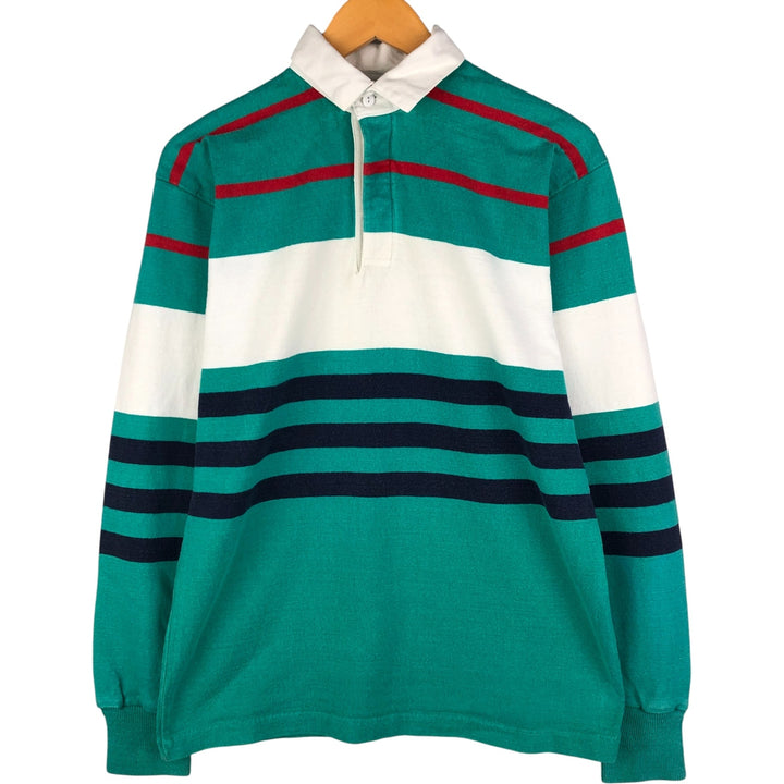 LANDS' END Multi-Border Long Sleeve Rugby Shirt, Men's Size M unclear Emerald green Vintage Second Hand