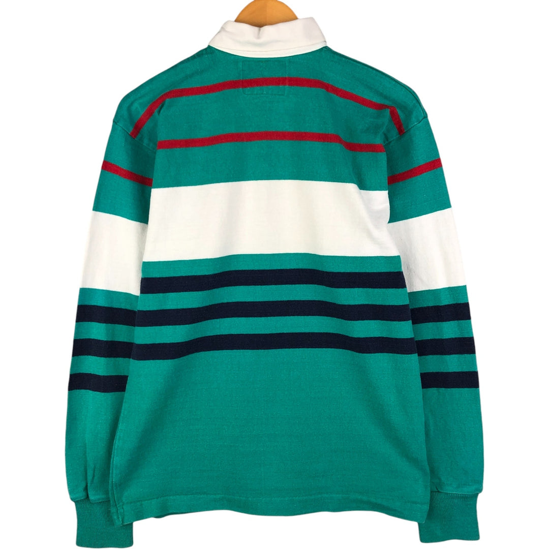 LANDS' END Multi-Border Long Sleeve Rugby Shirt, Men's Size M unclear Emerald green Vintage Second Hand
