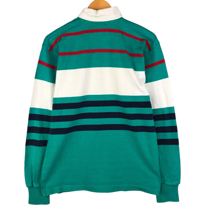 LANDS' END Multi-Border Long Sleeve Rugby Shirt, Men's Size M unclear Emerald green Vintage Second Hand