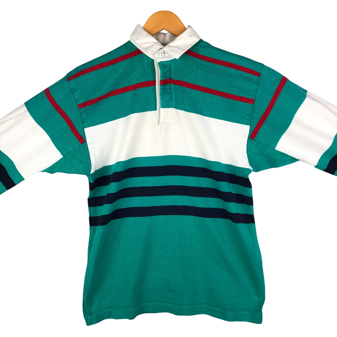LANDS' END Multi-Border Long Sleeve Rugby Shirt, Men's Size M unclear Emerald green Vintage Second Hand