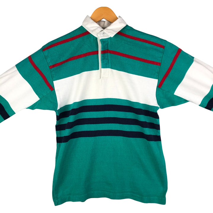 LANDS' END Multi-Border Long Sleeve Rugby Shirt, Men's Size M unclear Emerald green Vintage Second Hand