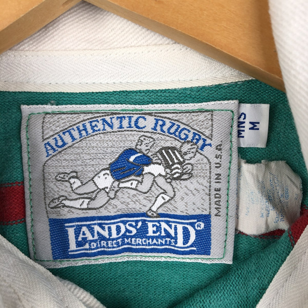 LANDS' END Multi-Border Long Sleeve Rugby Shirt, Men's Size M unclear Emerald green Vintage Second Hand