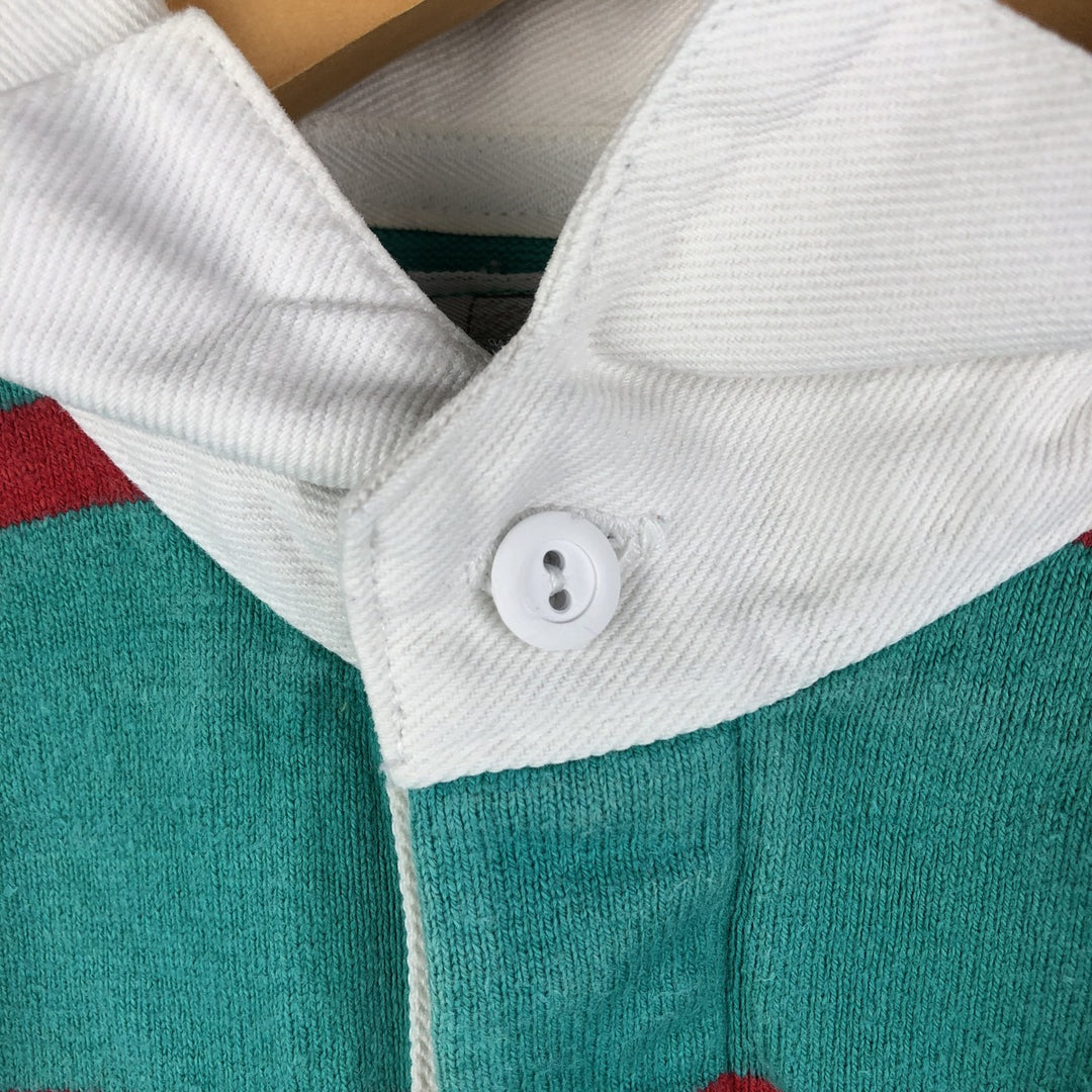 LANDS' END Multi-Border Long Sleeve Rugby Shirt, Men's Size M unclear Emerald green Vintage Second Hand