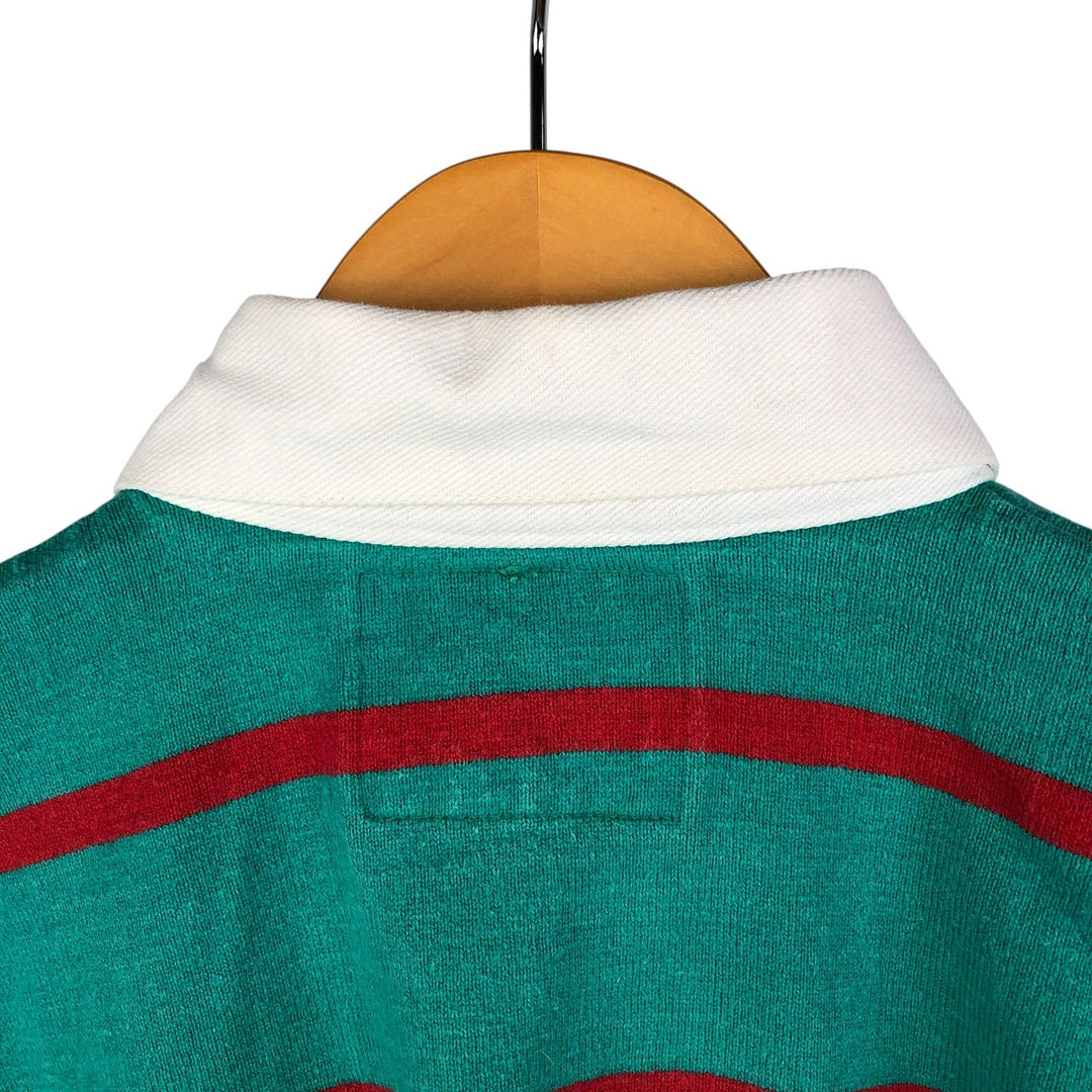 LANDS' END Multi-Border Long Sleeve Rugby Shirt, Men's Size M unclear Emerald green Vintage Second Hand