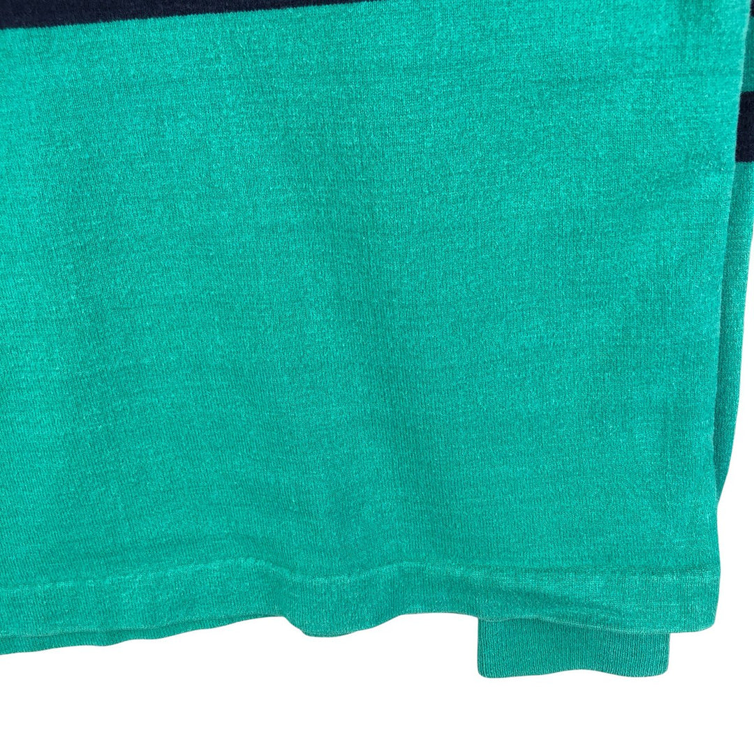 LANDS' END Multi-Border Long Sleeve Rugby Shirt, Men's Size M unclear Emerald green Vintage Second Hand