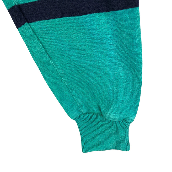 LANDS' END Multi-Border Long Sleeve Rugby Shirt, Men's Size M unclear Emerald green Vintage Second Hand